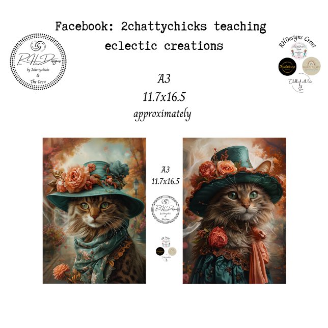 Papel De Seda Decoupage A3 Scrapbooking Victorian Whimsical Cats (Criador carregado)
