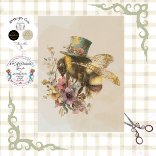 Papel De Seda Decoupage Abelha Excêntrica em Cartola