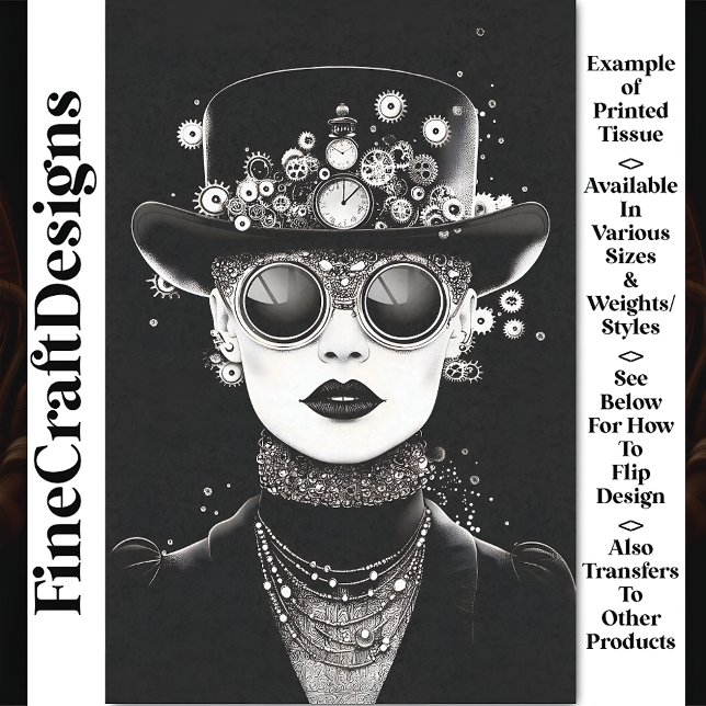 Papel De Seda Decoupage AC6 da Mulher Monocromática Glam Steampu (Criador carregado)