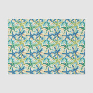 Papel De Seda Decoupage Azul e Verde do Padrão de Starfish