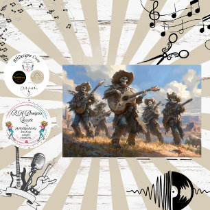 Papel De Seda Decoupage Banda de Cowboy Esqueleto Pena Funk Fur