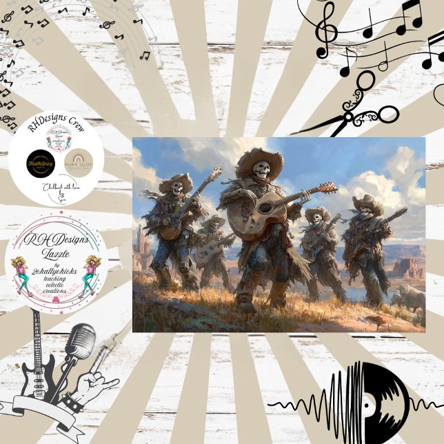 Papel De Seda Decoupage Banda de Cowboy Esqueleto Pena Funk Fur (Criador carregado)
