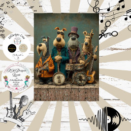 Papel De Seda Decoupage Banda de Rock de Cachorro Vintage com Pe