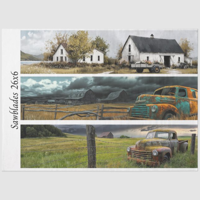 Papel De Seda Decoupage Barn Truck Panels Western Handsaws (Frente )