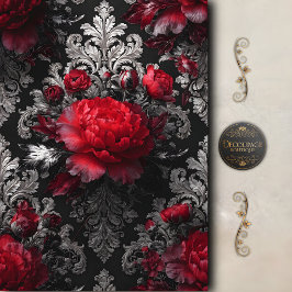 Papel De Seda Decoupage Barroco de Rosa Vermelha