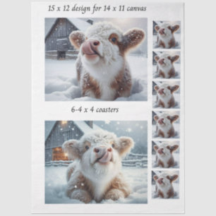 Papel De Seda Decoupage Bezerro Highland Neve 11x14 Suportes de 