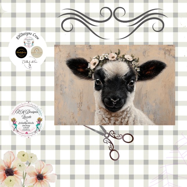 Papel De Seda Decoupage Black Face Lamb Floral Crown  (Criador carregado)