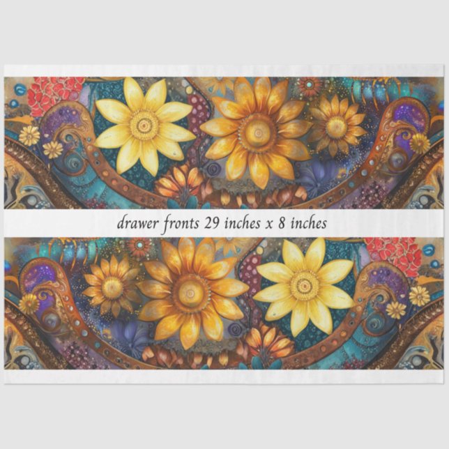 Papel De Seda Decoupage Boho Floral Drawer Fronts 29x8"  (Frente )