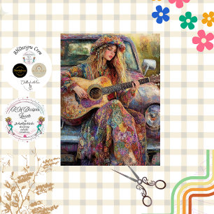 Papel De Seda Decoupage Boho Garota Tocando Violão Caminhão Anti