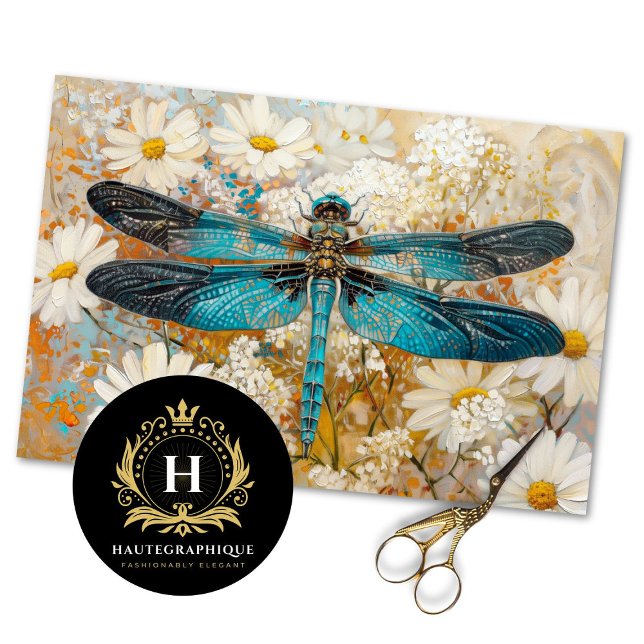 Papel De Seda Decoupage Botânica da Margarida de Dragonfly Azul (Criador carregado)