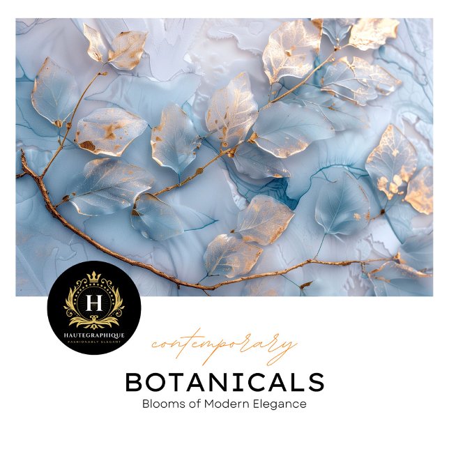 Papel De Seda Decoupage Botânico Azul Suave e Dourado (Criador carregado)