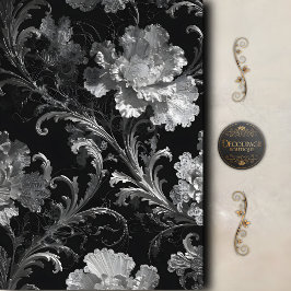 Papel De Seda Decoupage Botânico Preto Prata