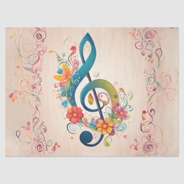 Papel De Seda Decoupage Caprichoso de Clave de Sol (Frente )