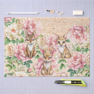 Papel De Seda Decoupage Caprichoso de Flores e Animais Vintage