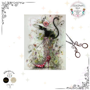 Papel De Seda Decoupage Caprichoso Stiletto de Gato Preto na Pas