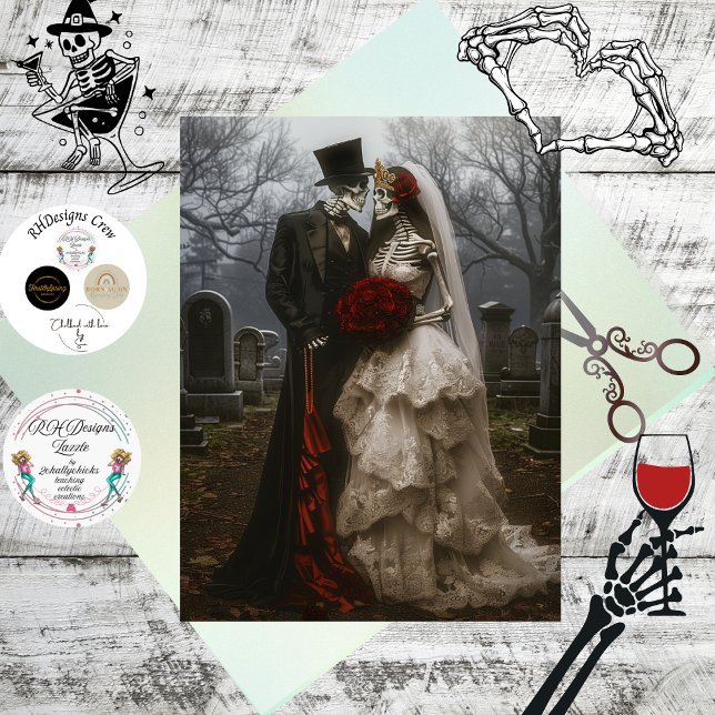 Papel De Seda Decoupage Casal Esqueleto Casamento de Halloween  (Criador carregado)