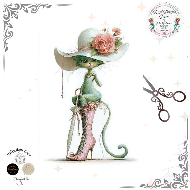 Papel De Seda Decoupage Catwalk Green Cat Parasol Polka Dot Boot (Criador carregado)