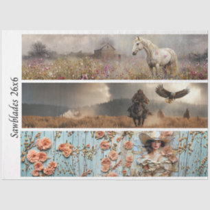 Papel De Seda Decoupage Cavalo Branco Retrato de Mulher Flor Sil