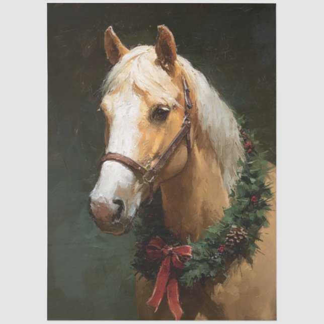 Papel De Seda Decoupage Cavalo de Férias com Grinalda (Frente )