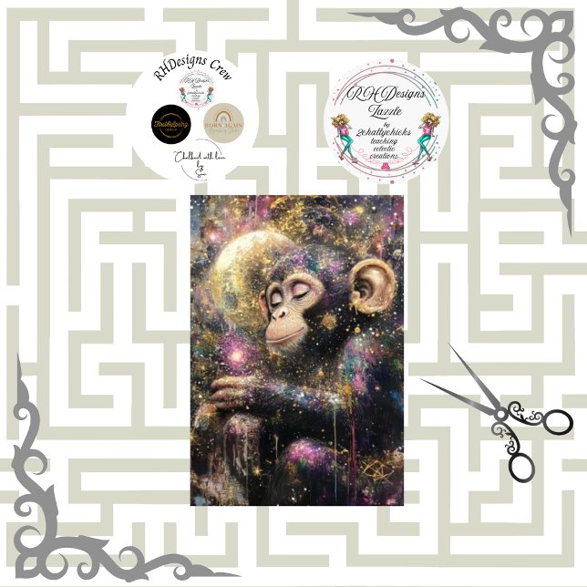 Papel De Seda Decoupage Celestial Dreamlike Monkey Bright Colors (Criador carregado)