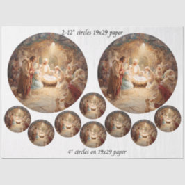 Papel De Seda Decoupage Cena de Natal 12" Círculos e 8 Porta-Cop