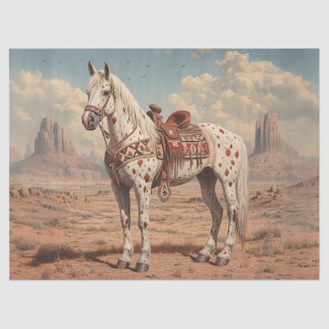 Papel De Seda Decoupage Cênnica do Deserto Pintado com Cavalo de (Frente )