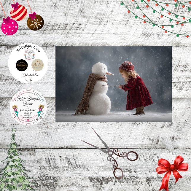Papel De Seda Decoupage Child & Snowman Winter Scene (Criador carregado)