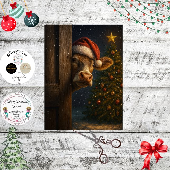 Papel De Seda Decoupage Christmas Cow Wall Art  (Criador carregado)