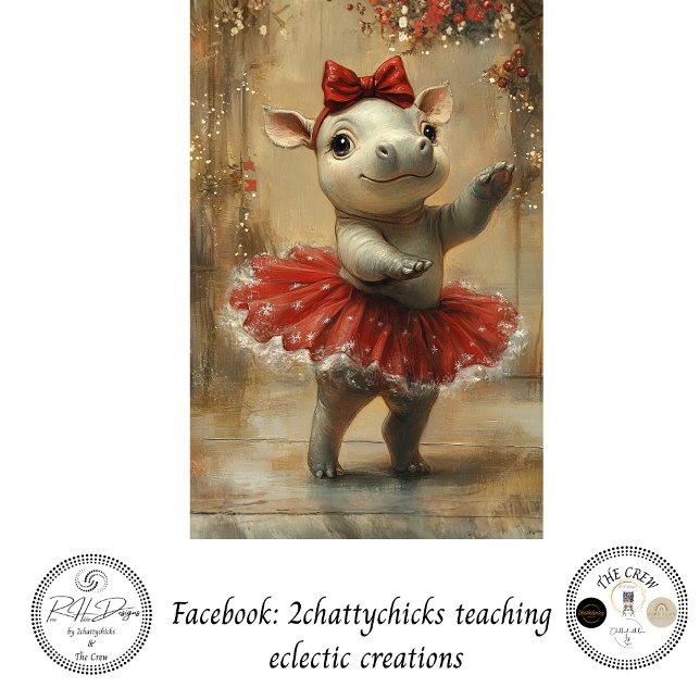 Papel De Seda Decoupage Christmas Hippo Ballerina Whimsical (Criador carregado)