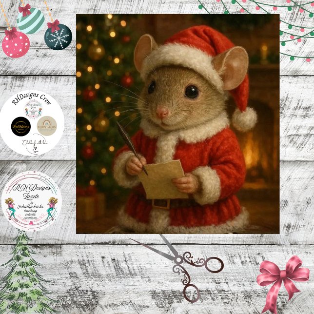 Papel De Seda Decoupage Christmas Mouse Santa Suit (Criador carregado)