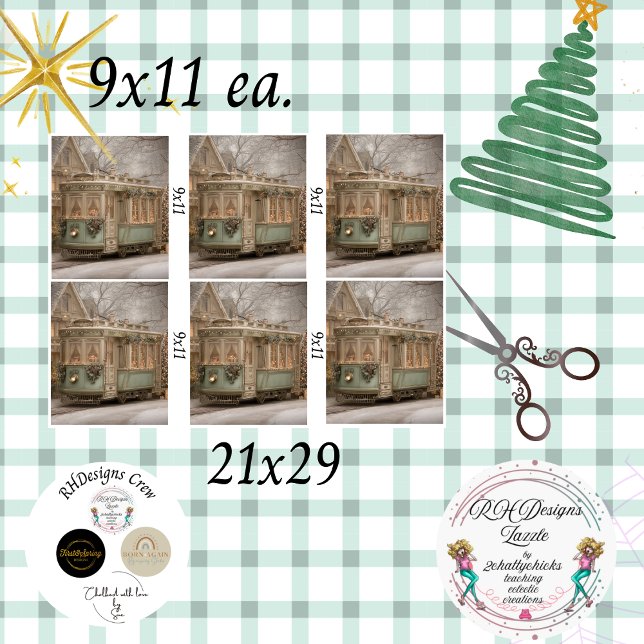 Papel De Seda Decoupage Christmas Trolley Green 9 x 11 inches  (Criador carregado)