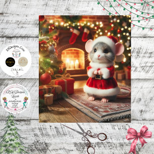 Papel De Seda Decoupage Clássico Rato Papai Noel Terno Vermelho