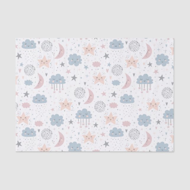 Papel De Seda Decoupage Cloups Moon Starry Sky Chá de fraldas (Frente )