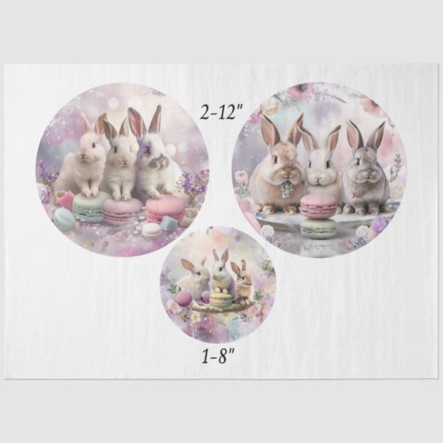 Papel De Seda Decoupage Coelhos de Páscoa Macaroon 12" Rodadas  (Frente )