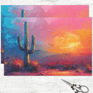 Papel De Seda Decoupage Colorida do Deserto do Cactus