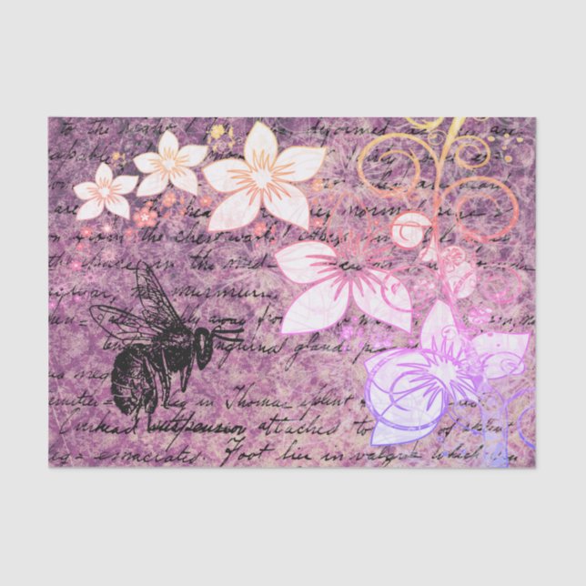 Papel de seda decoupage com abelha roxa vintage (Frente )