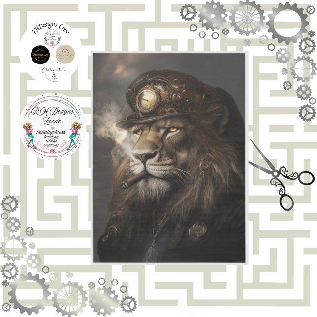 Papel De Seda Decoupage Coroa de Leão Real Steampunk (Criador carregado)