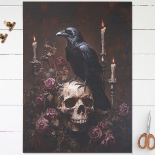 Papel De Seda Decoupage Corvo no Crânio com Velas