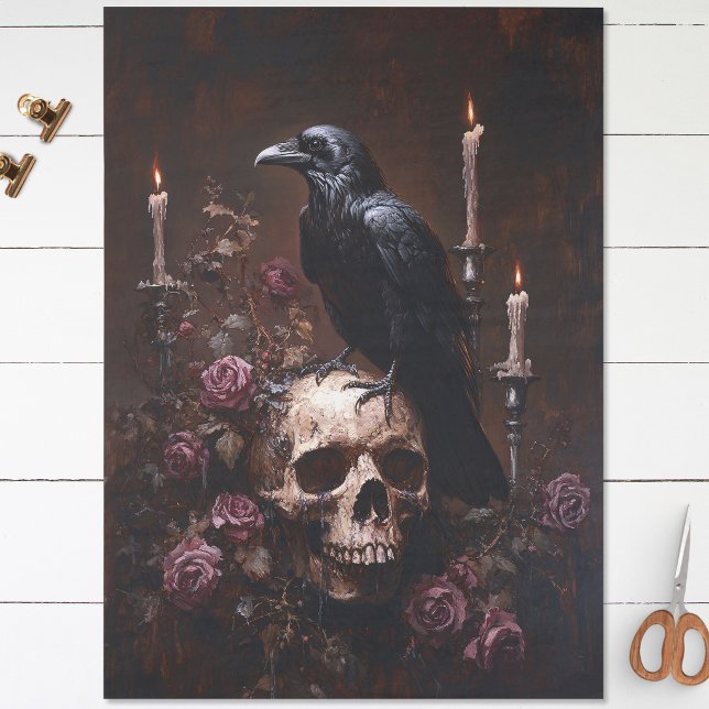 Papel De Seda Decoupage Corvo no Crânio com Velas (Criador carregado)