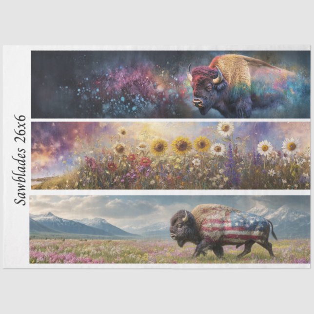 Papel De Seda Decoupage Cosmic Bison Wildflower Handsaw Designs  (Frente )