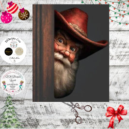 Papel De Seda Decoupage Cowboy Santa Peeking Naughty Nice 