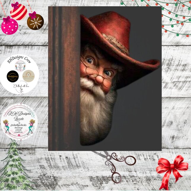Papel De Seda Decoupage Cowboy Santa Peeking Naughty Nice  (Criador carregado)
