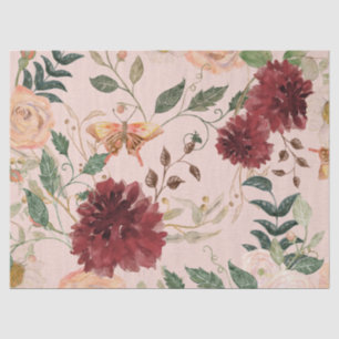 Papel De Seda Decoupage da Borboleta Floral da Watercolor Burgun
