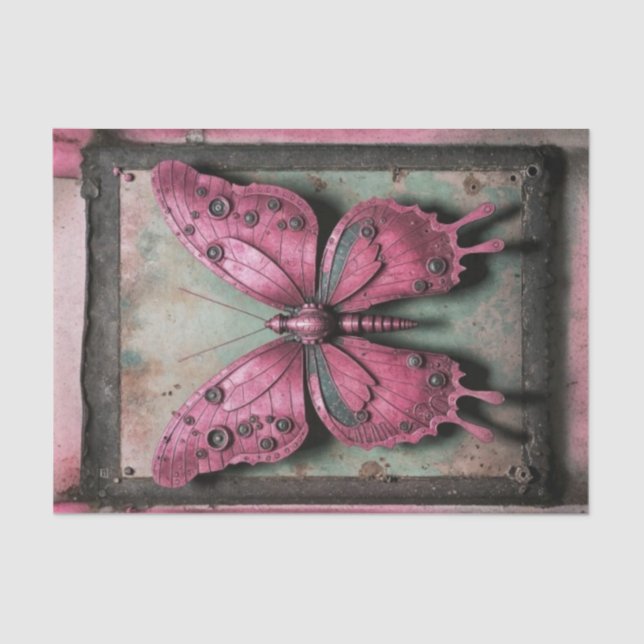 Papel De Seda Decoupage da Borboleta Metálica Steampunk (Frente )