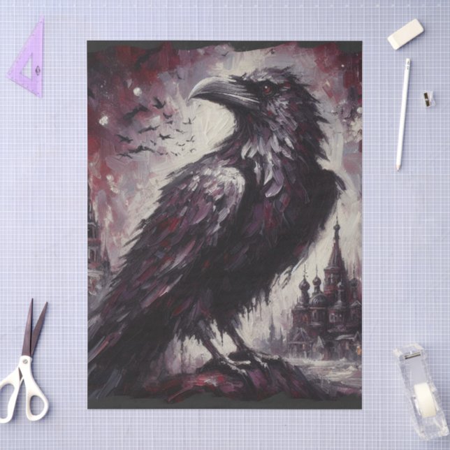 Papel De Seda Decoupage da Cinza Negra Gótica Raven Crow Bird (Arte )