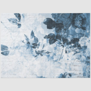 Papel De Seda Decoupage da Ephemera, Floral Azul e Branco