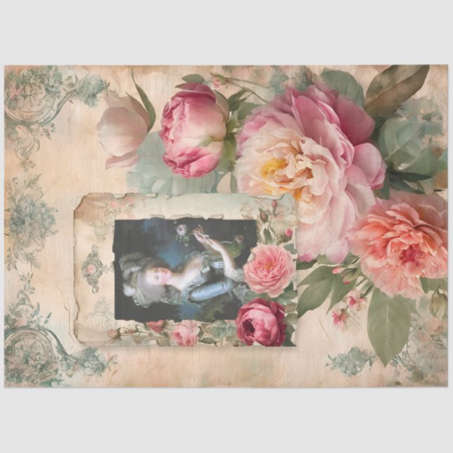 Papel De Seda Decoupage da Ephemera Francesa Floral Marie Antoin (Frente )