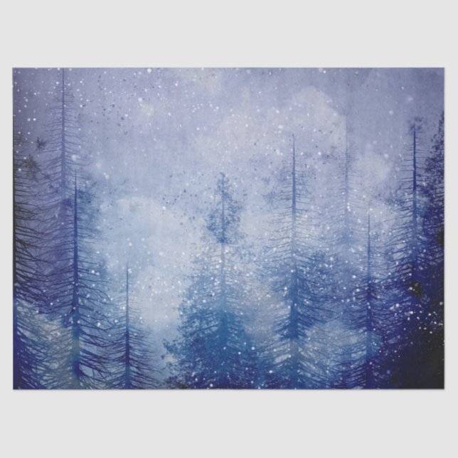 Papel De Seda Decoupage da Floresta Pinheira Azul de inverno (Frente )