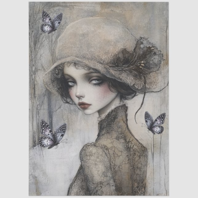 Papel De Seda Decoupage da Garota Gótica Escura (Frente )