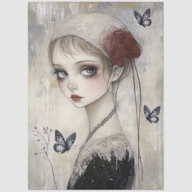 Papel De Seda Decoupage da Garota Gótica Escura (Frente )